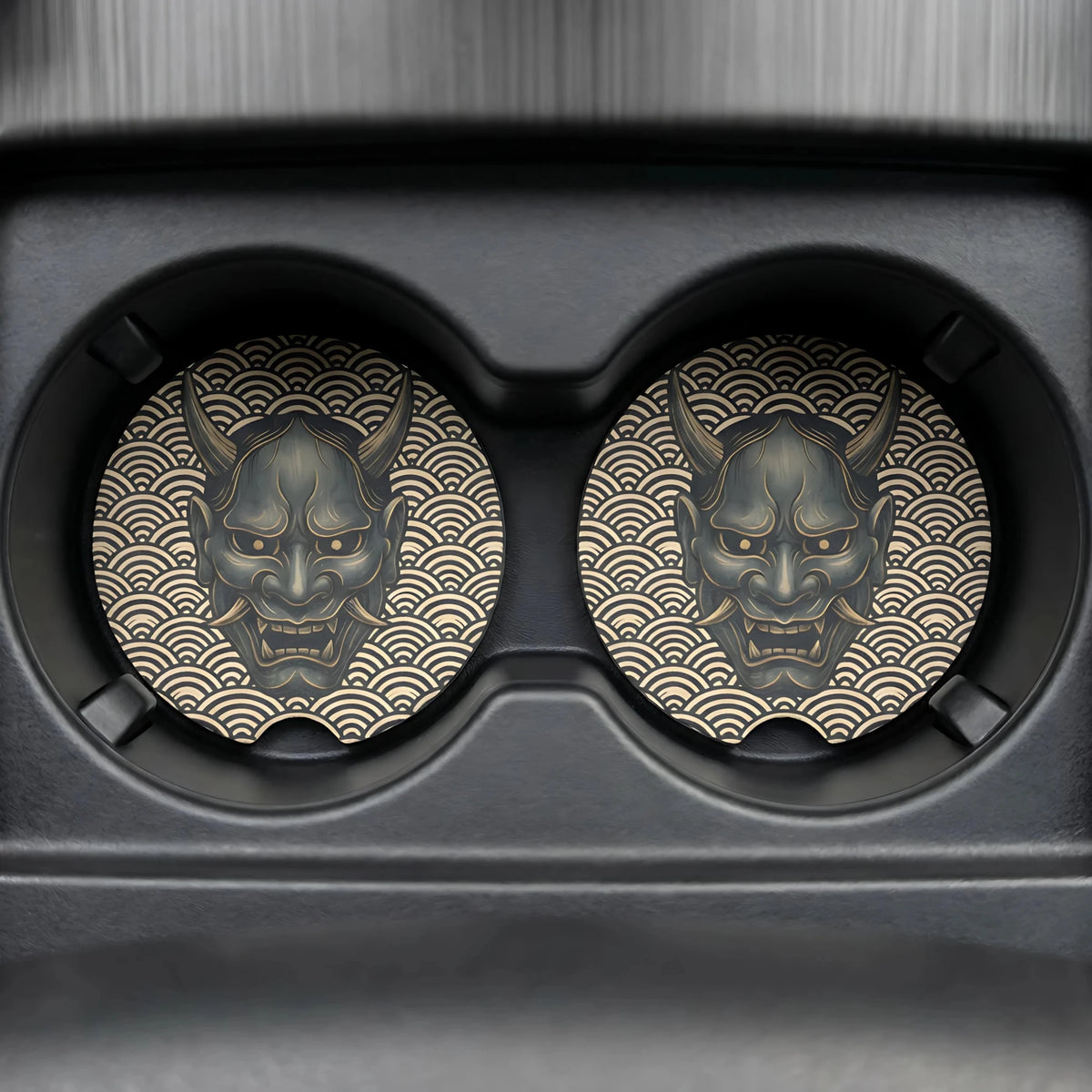 Hannya Mask Wave Car Coasters Set - Road Muse
