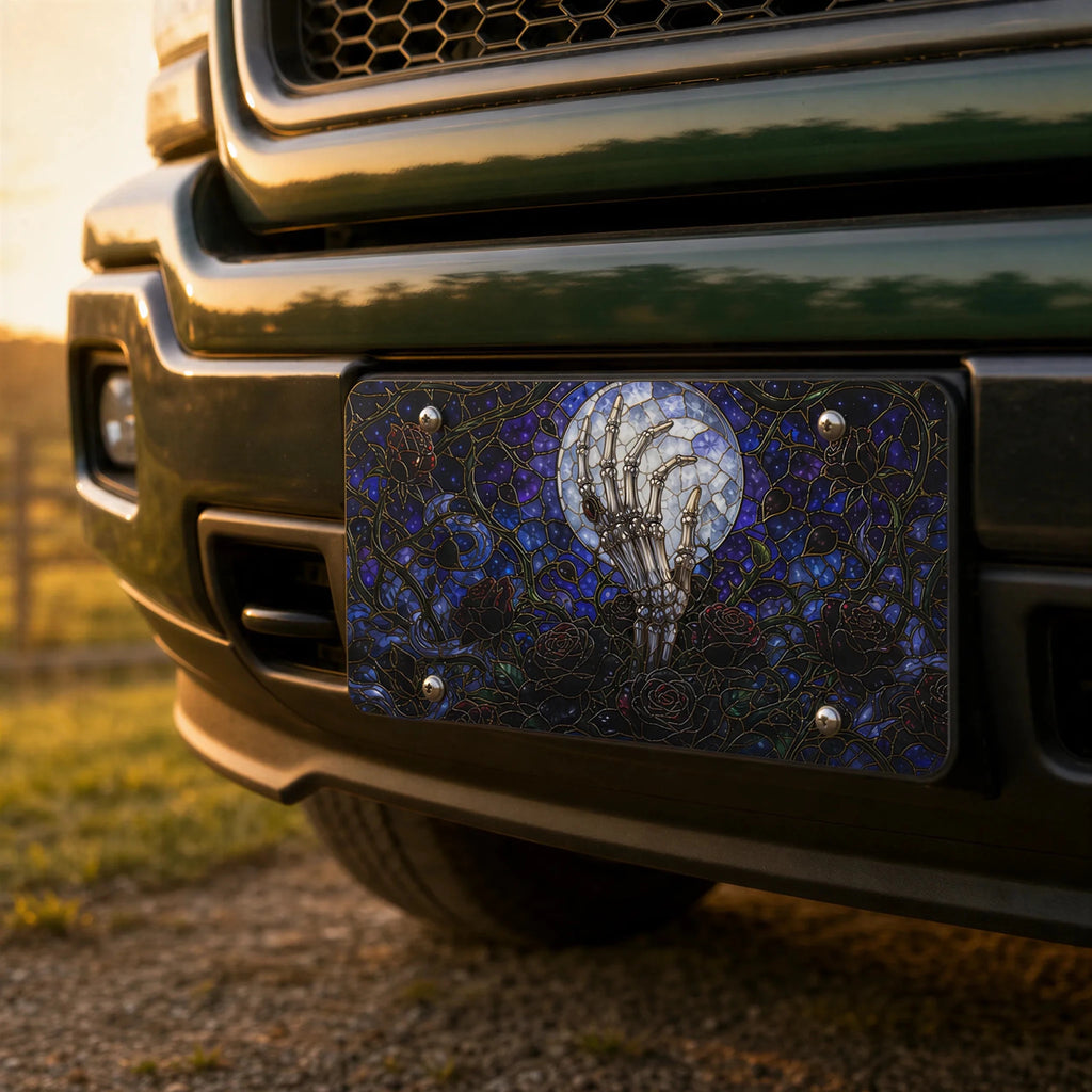 Haunted Gate Spiderweb Gothic Moonlit Vanity Plate - Road Muse