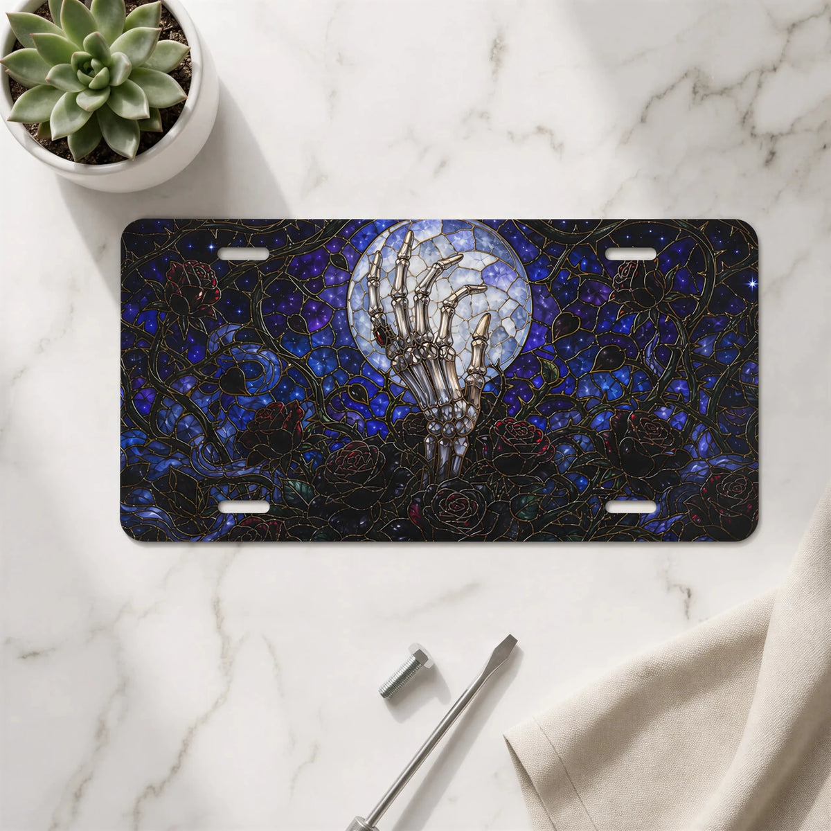 Haunted Gate Spiderweb Gothic Moonlit Vanity Plate - Road Muse