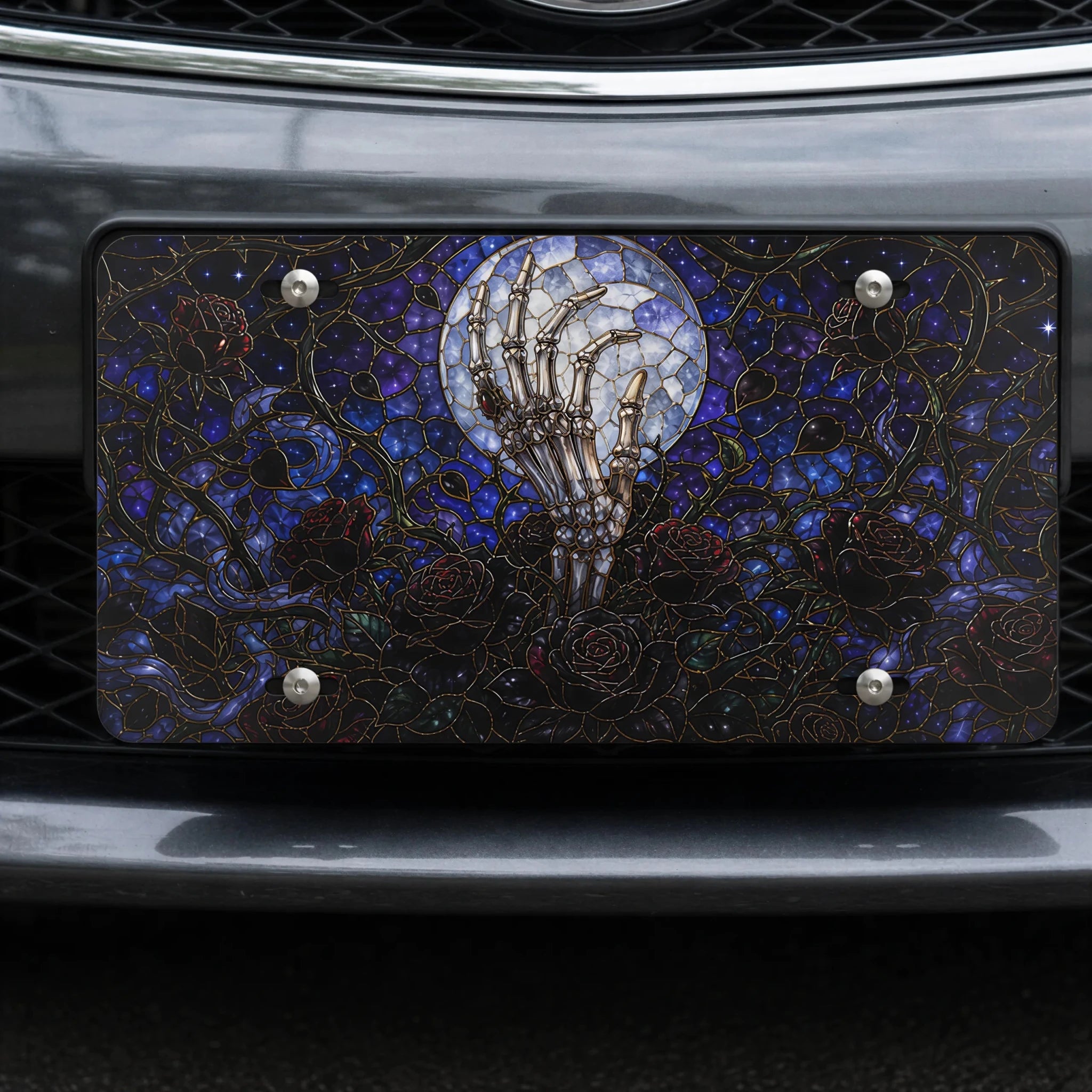Haunted Gate Spiderweb Gothic Moonlit Vanity Plate - Road Muse