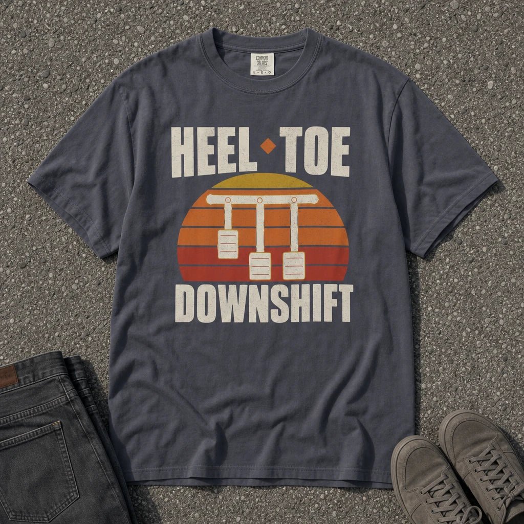 Heel Toe Downshift Retro Pedals Tee - Road Muse