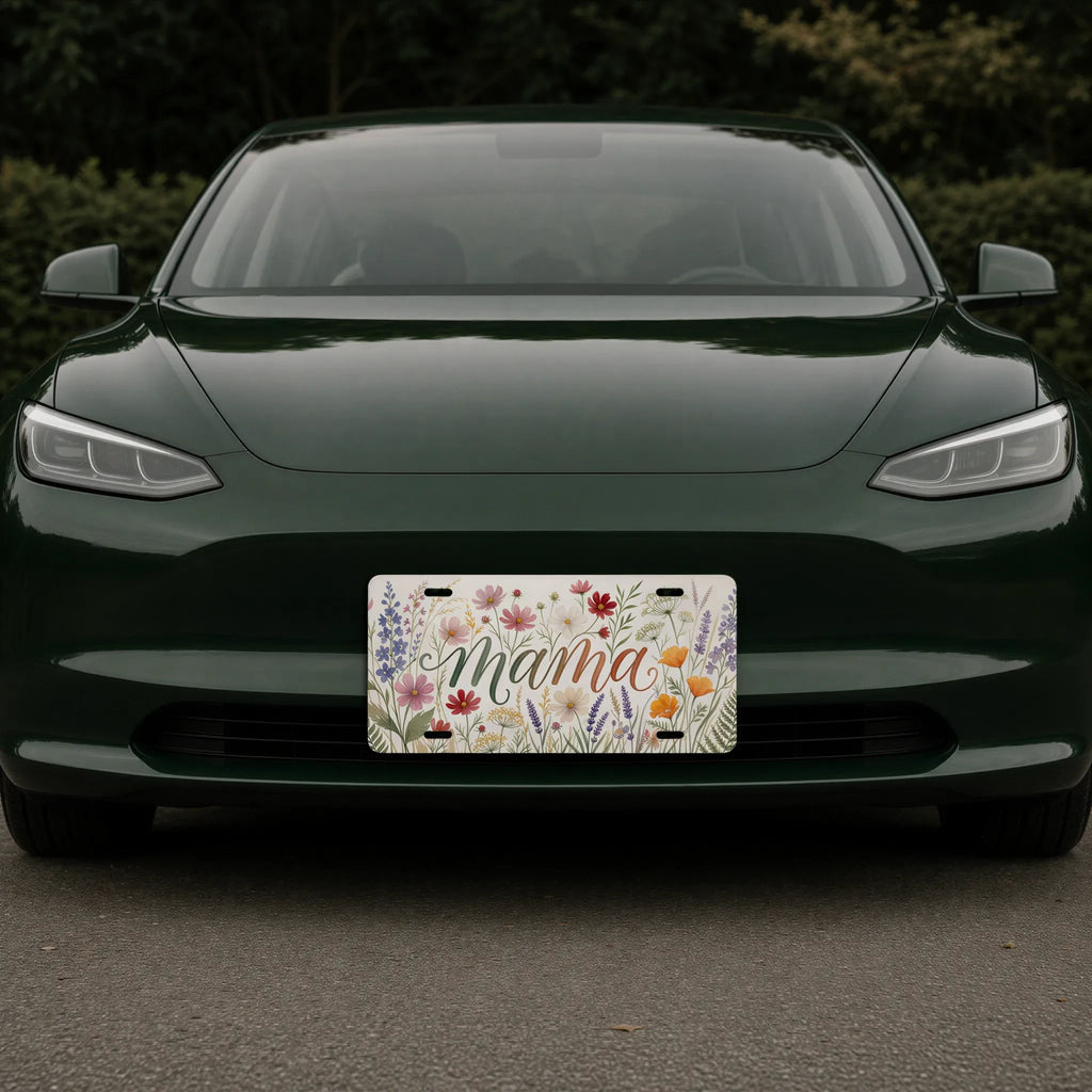 Mama Floral Script Wildflowers Vanity Plate