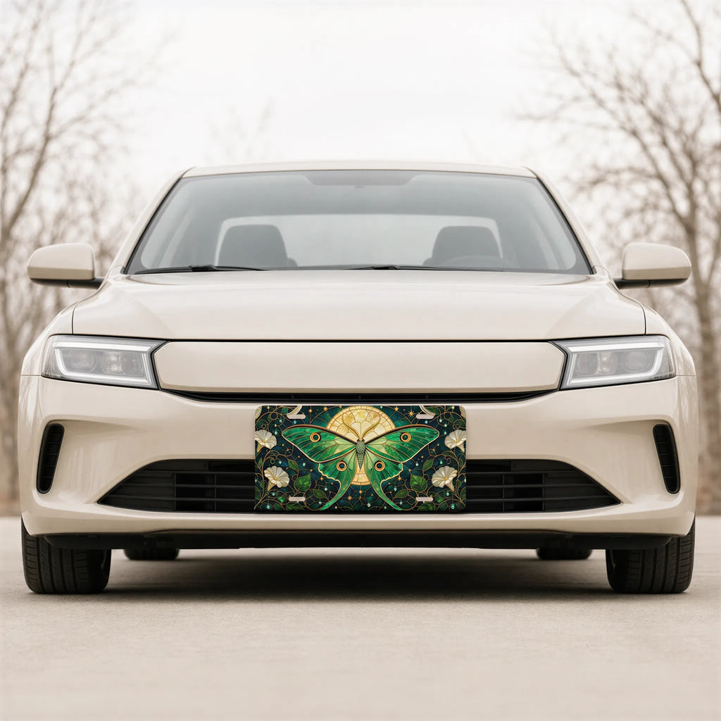 Green Luna Moth Stained Glass Vanity Plate