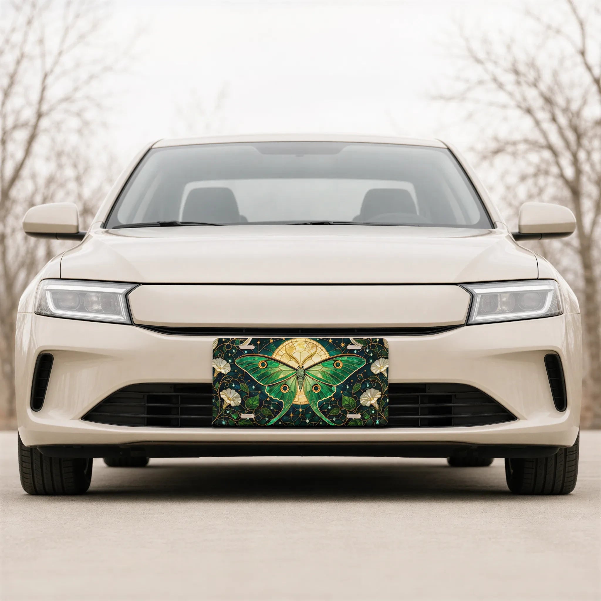 Green Luna Moth Stained Glass Vanity Plate