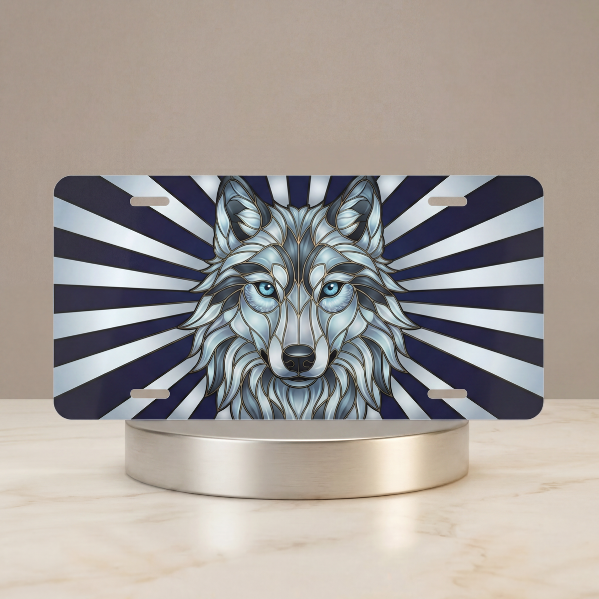 Blue Wolf Face Vanity Plate