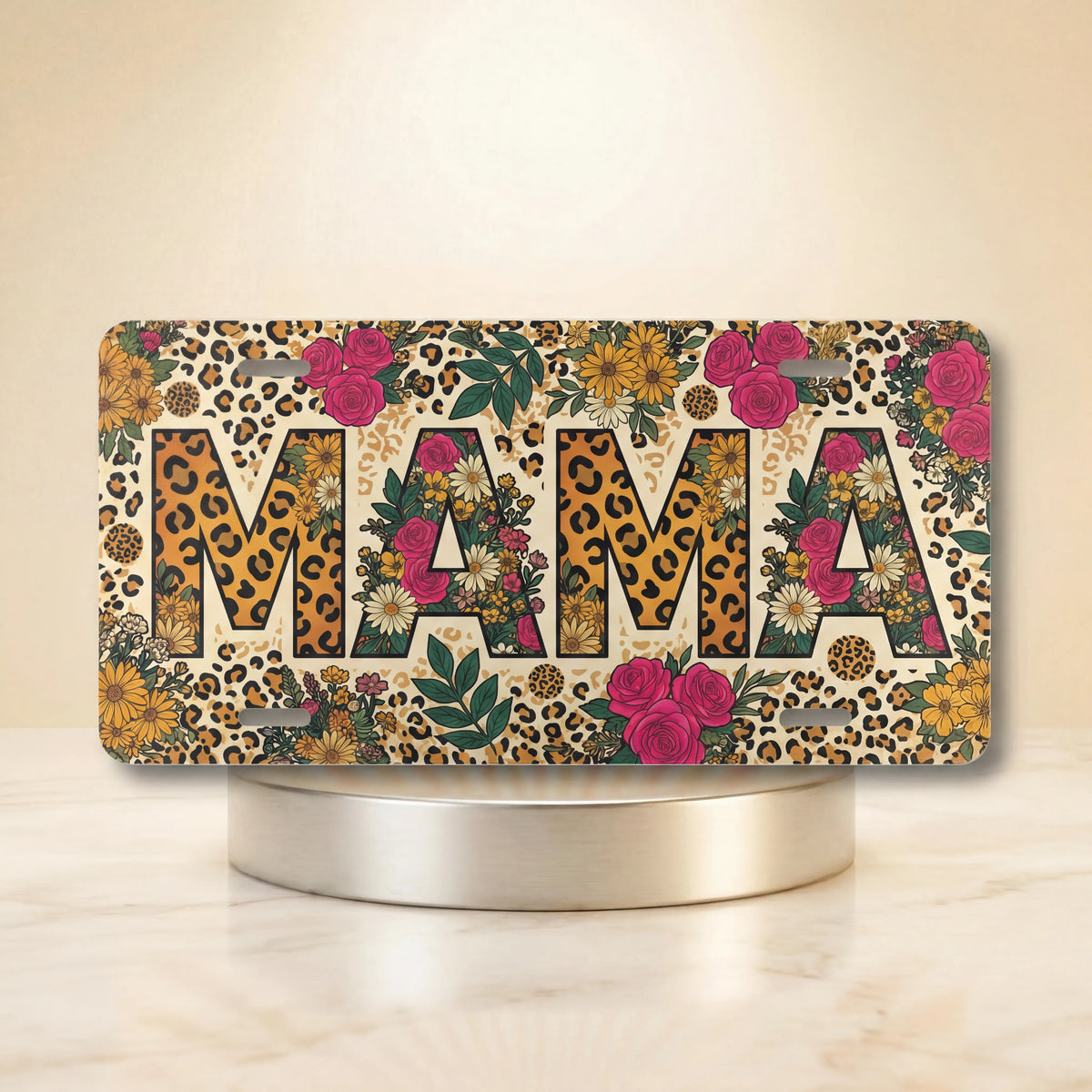 Mama Leopard Tropical Floral Vanity Plate