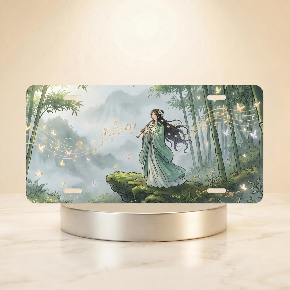 Forest Spirit Flute Player Bamboo Vanity Plate