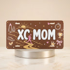 xc mom cross country vanity plate — earthy sunrise trail XC MOM license plate on holder