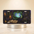 green serpent crystal ball vanity plate — jewel green serpent glowing orb candles license plate on holder