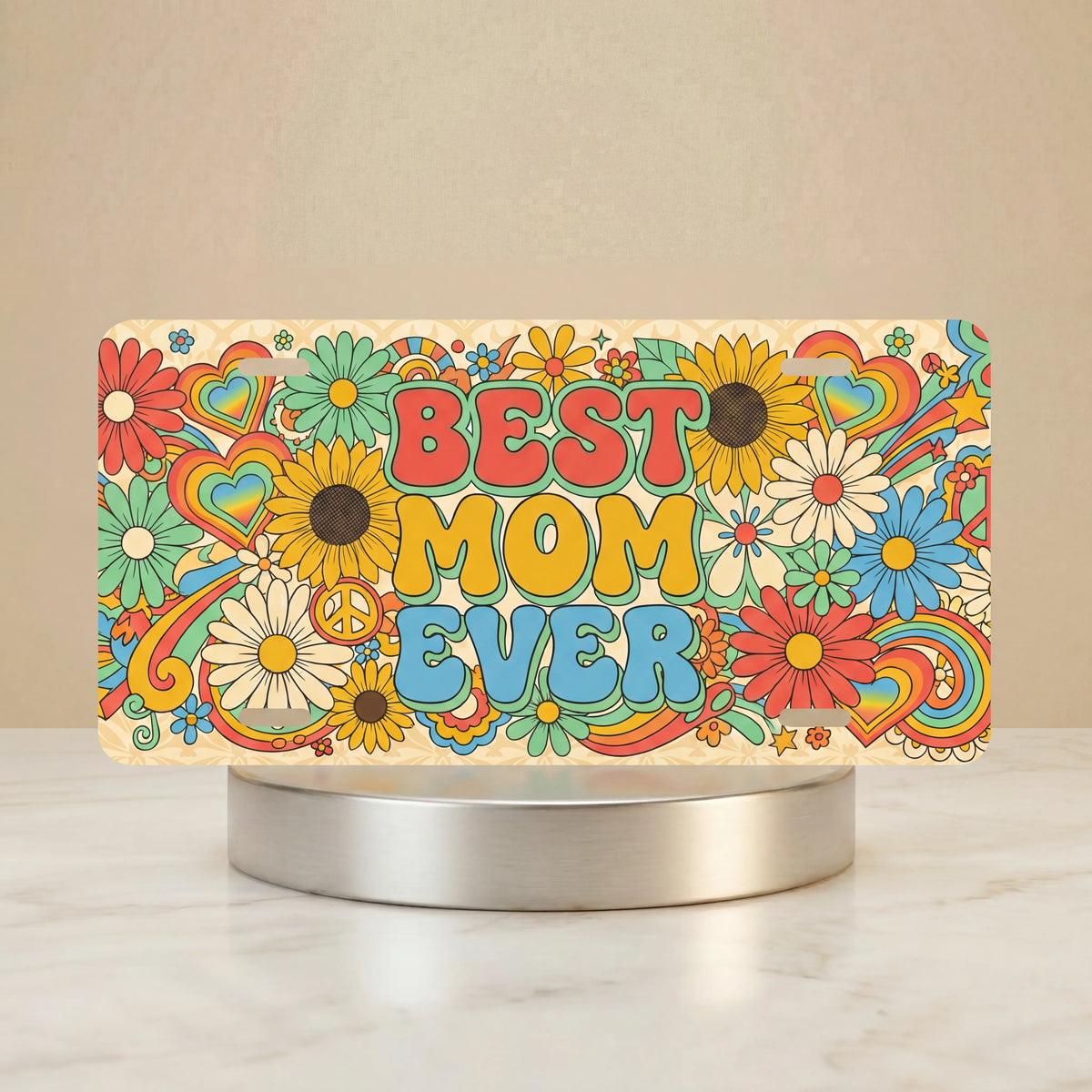 Best Mom Ever Retro Floral Vanity Plate