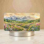 wildflower vanity plate hero shot — dusty lavender poppy red and sage green mountain art