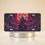 witch silhouette red moon vanity plate — jewel purple witch blood-red moon twisted trees bats license plate on holder