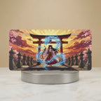 spirit shrine torii gate vanity plate — blazing sunset electric blue spirit energy torii gate figure license plate on holder