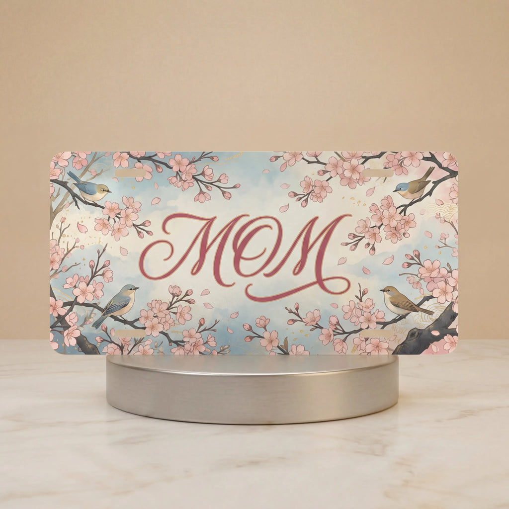 Mom Cherry Blossom Birds Vanity Plate
