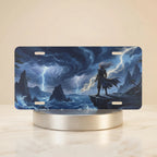storm sorcerer lightning mage vanity plate — electric blue storm coastline lightning mage churning sea license plate on holder