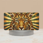leopard vanity plate hero shot — fierce golden ochre deep amber green ray leopard art