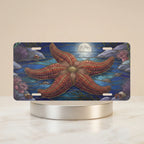 starfish moonlight ocean vanity plate — deep ocean blue silver starfish license plate on holder
