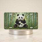 panda eating bamboo vanity plate — soft green panda bamboo grove license plate on holder