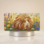 longhaired guinea pig floral meadow vanity plate — fluffy guinea pig wildflower meadow license plate on holder