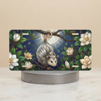 opossum moon magnolias vanity plate — moonlit opossum magnolia bloom full moon license plate on holder