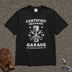 certified mechanic piston wrench graphic tee — black vintage auto repair comfort colors shirt