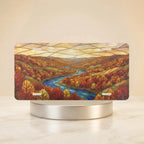 autumn river landscape fall vanity plate — rich autumn red gold winding river hillside license plate on holder