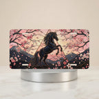 black unicorn cherry blossoms vanity plate — midnight black unicorn blush sky cherry blossom license plate on holder