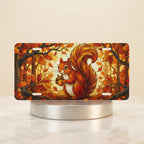 autumn squirrel fall forest vanity plate — warm amber squirrel acorn autumn leaves license plate on holder