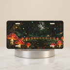 enchanted mushroom forest vanity plate — glowing toadstool firefly moonlit grove license plate on holder