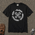 eat sleep drive repeat piston graphic tee — black car enthusiast comfort colors shirt