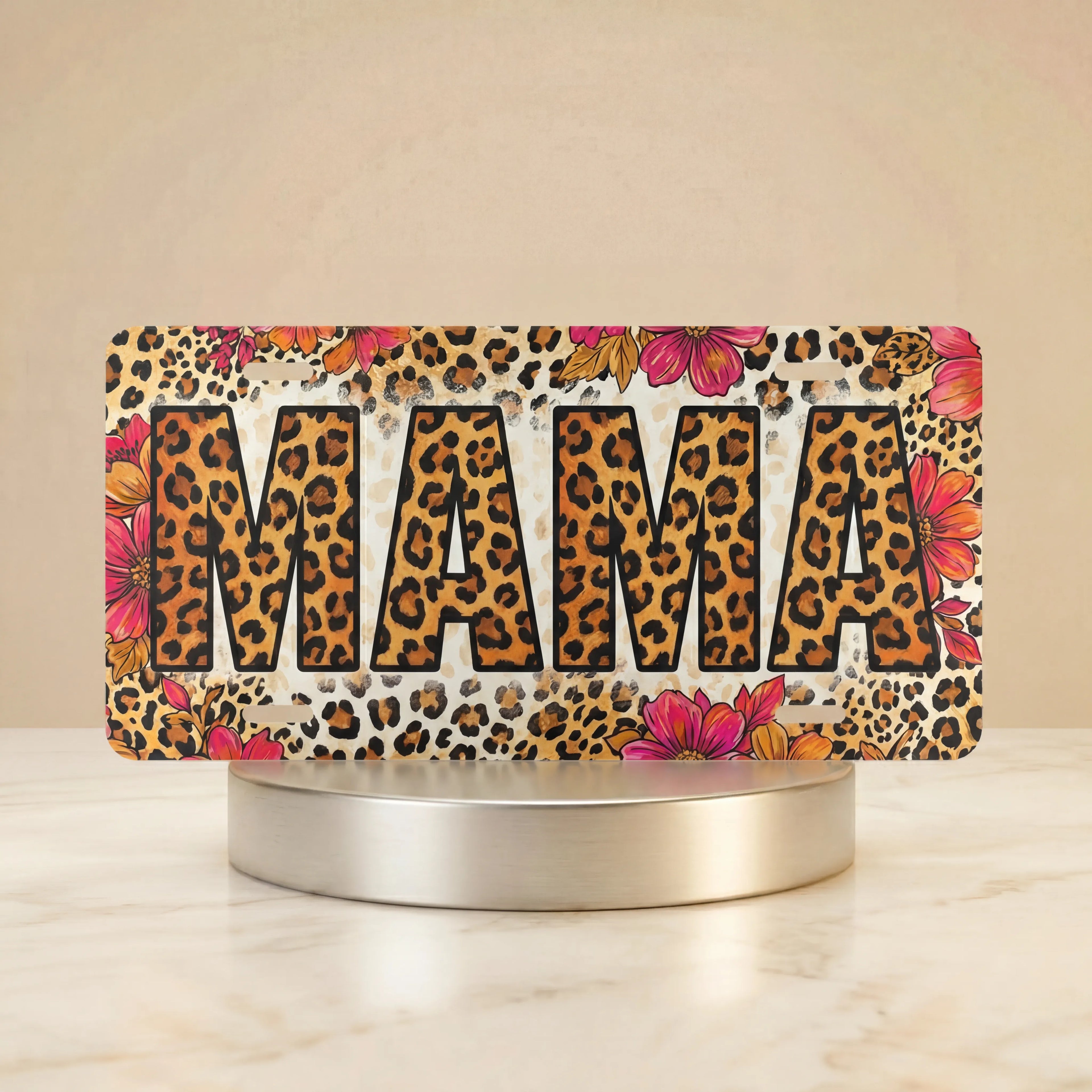 Leopard Floral Mama Vanity Plate