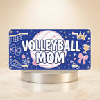 volleyball mom vanity plate — deep navy pink volleyball VOLLEYBALL MOM license plate on holder