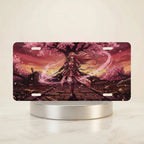 samurai girl cherry blossom vanity plate — warm sunset pink sakura warrior license plate on holder