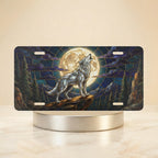 howling wolf moon vanity plate hero shot — lone wolf full moon jewel-tone midnight art