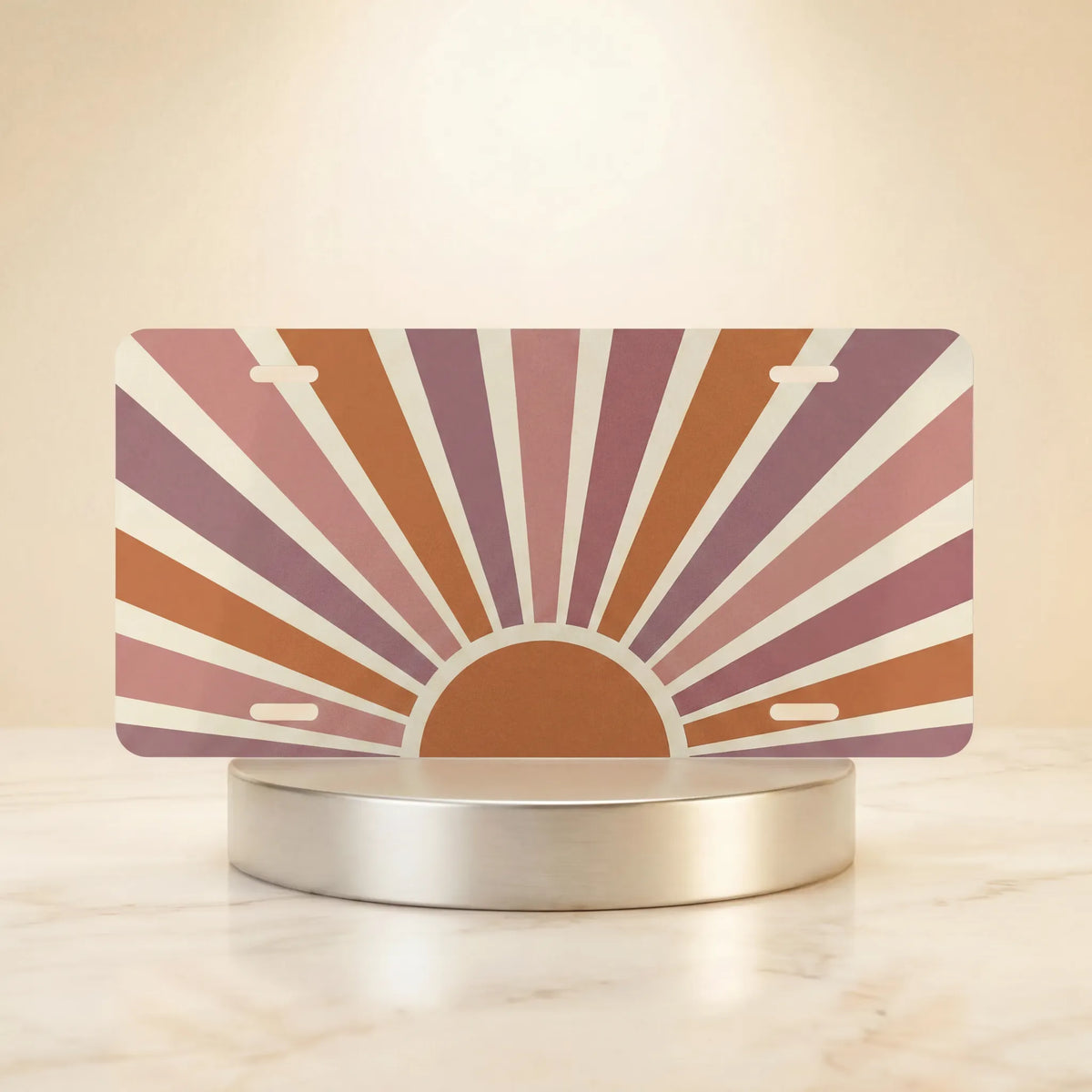 retro sunrise terracotta vanity plate hero shot — muted dusty rose warm cream boho art
