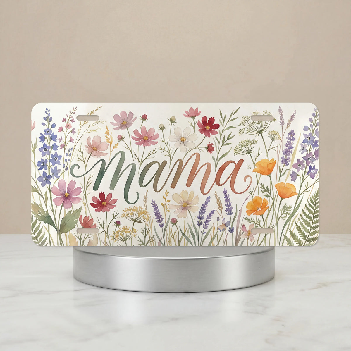 Mama Floral Script Wildflowers Vanity Plate