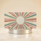 retro sunburst monogram vanity plate hero shot — dusty terracotta sage mustard circular art