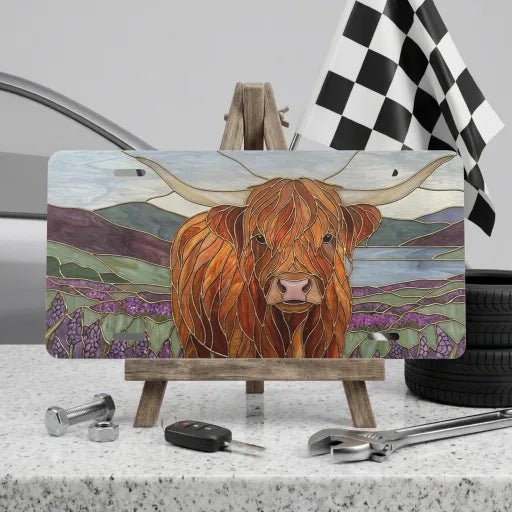 Highland Cow Floral Landscape Vanity Plate - Road Muse