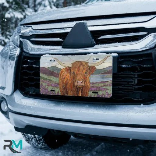 Highland Cow Floral Landscape Vanity Plate - Road Muse
