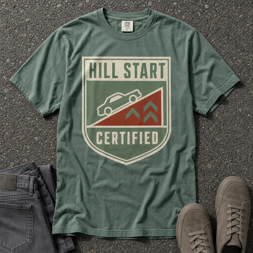 Hill Start Certified Retro Driving Badge Tee - Road Muse