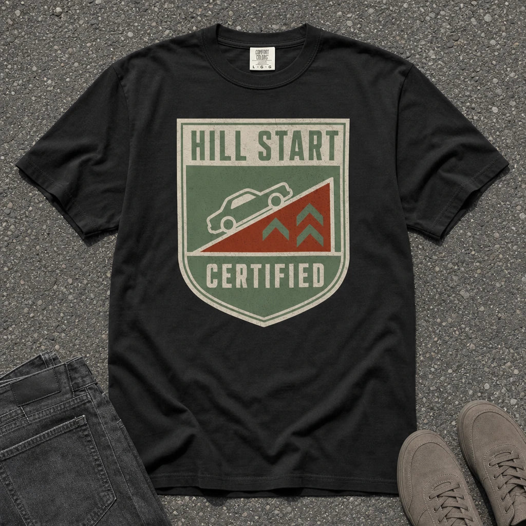 Hill Start Certified Retro Driving Badge Tee - Road Muse