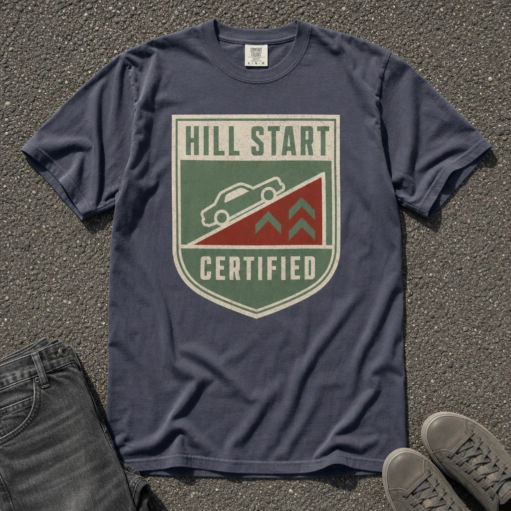Hill Start Certified Retro Driving Badge Tee - Road Muse