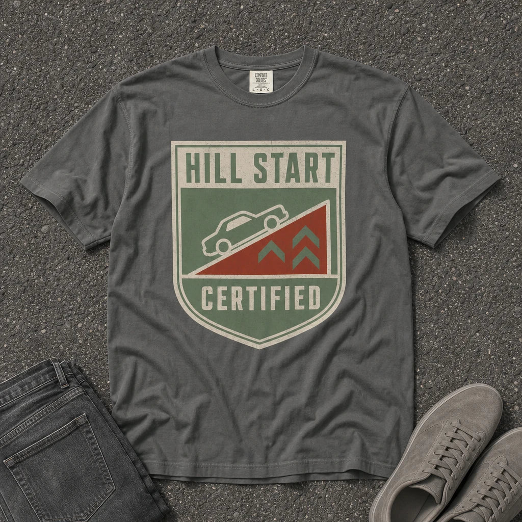 Hill Start Certified Retro Driving Badge Tee - Road Muse