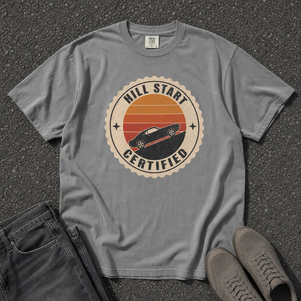 Hill Start Certified Vintage Car Badge Tee - Road Muse