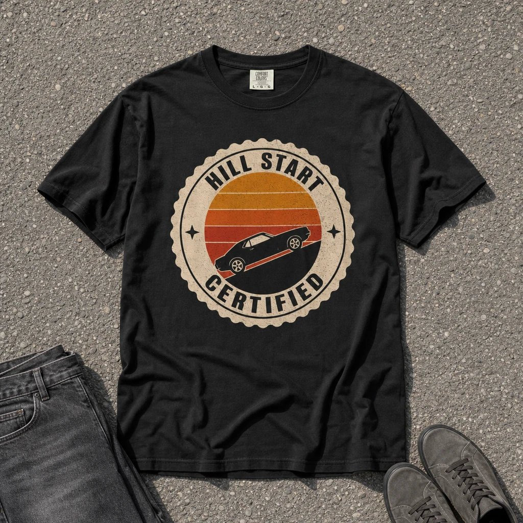 Hill Start Certified Vintage Car Badge Tee - Road Muse