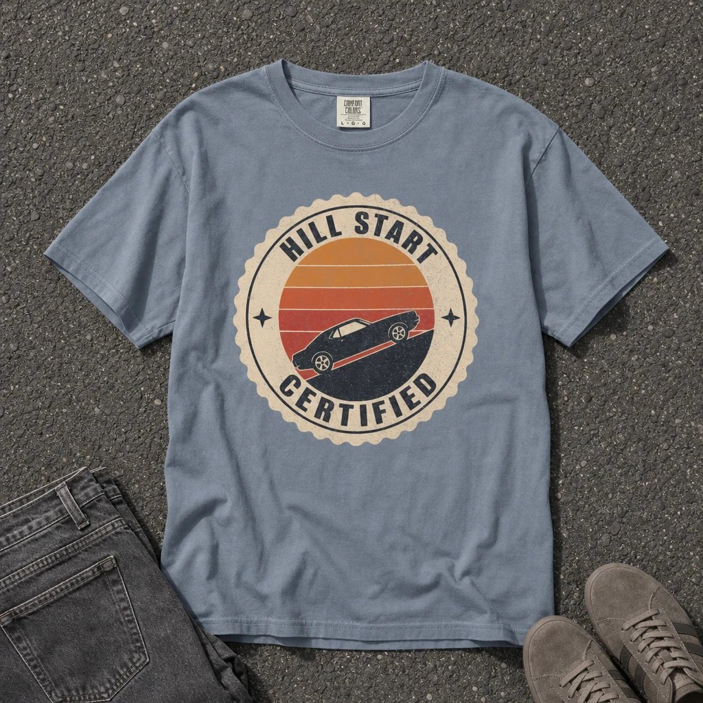 Hill Start Certified Vintage Car Badge Tee - Road Muse