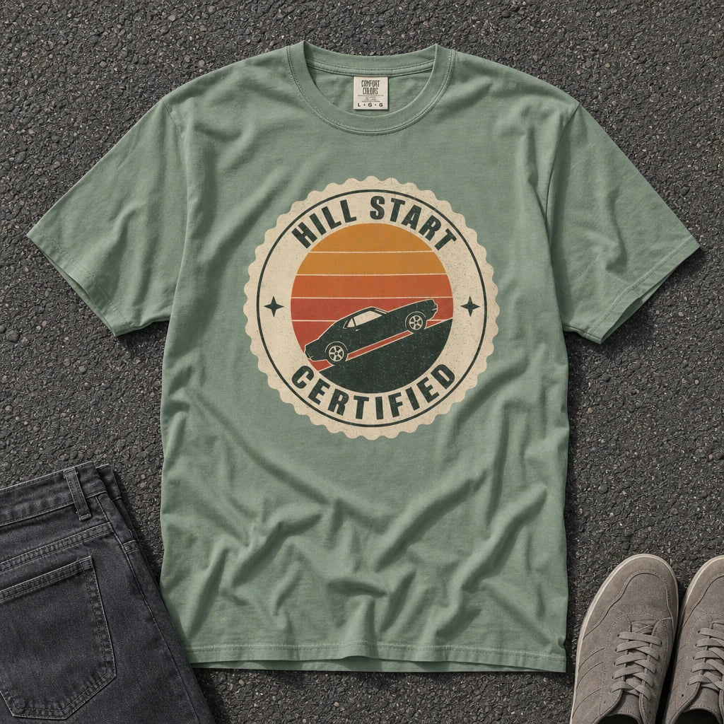 Hill Start Certified Vintage Car Badge Tee - Road Muse