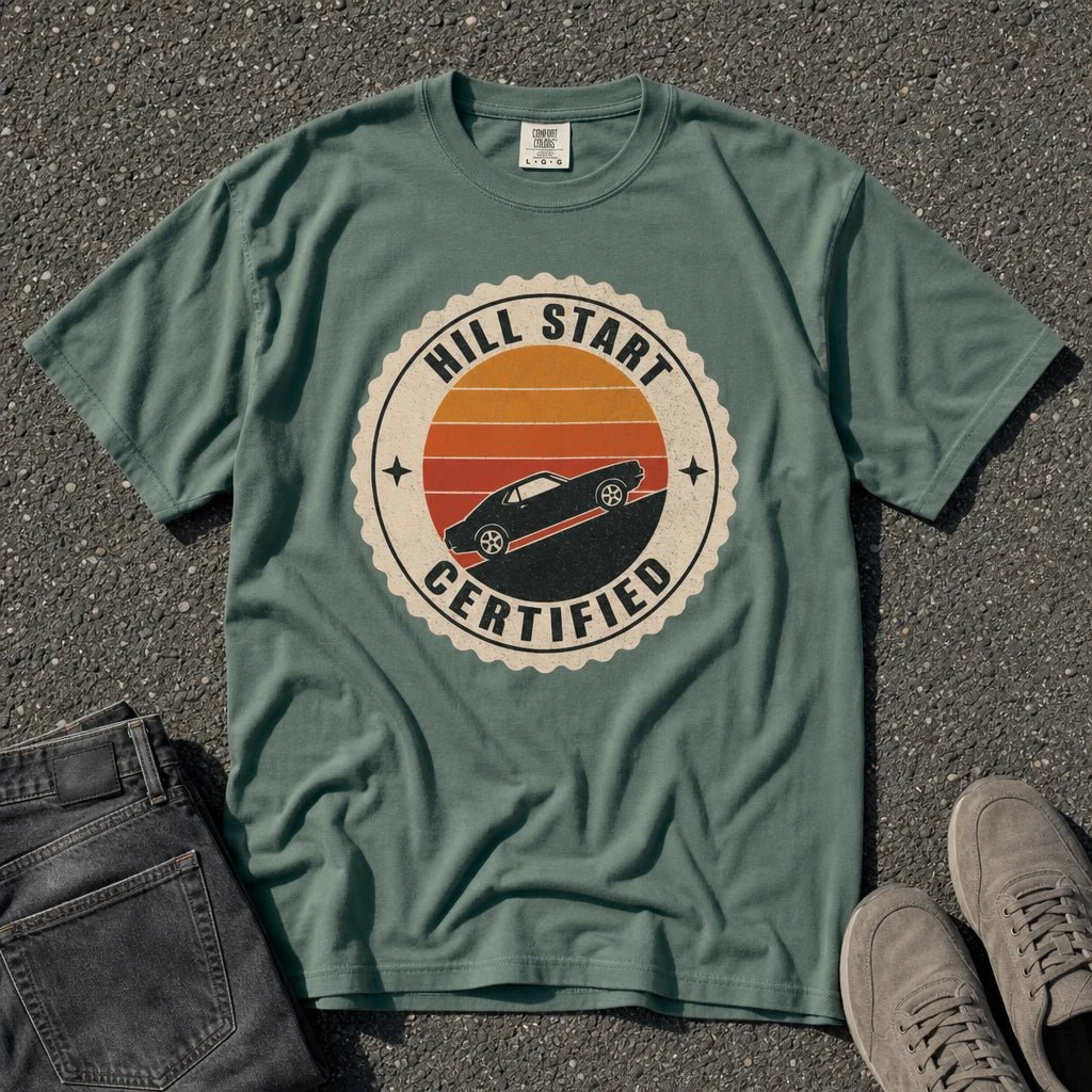 Hill Start Certified Vintage Car Badge Tee - Road Muse
