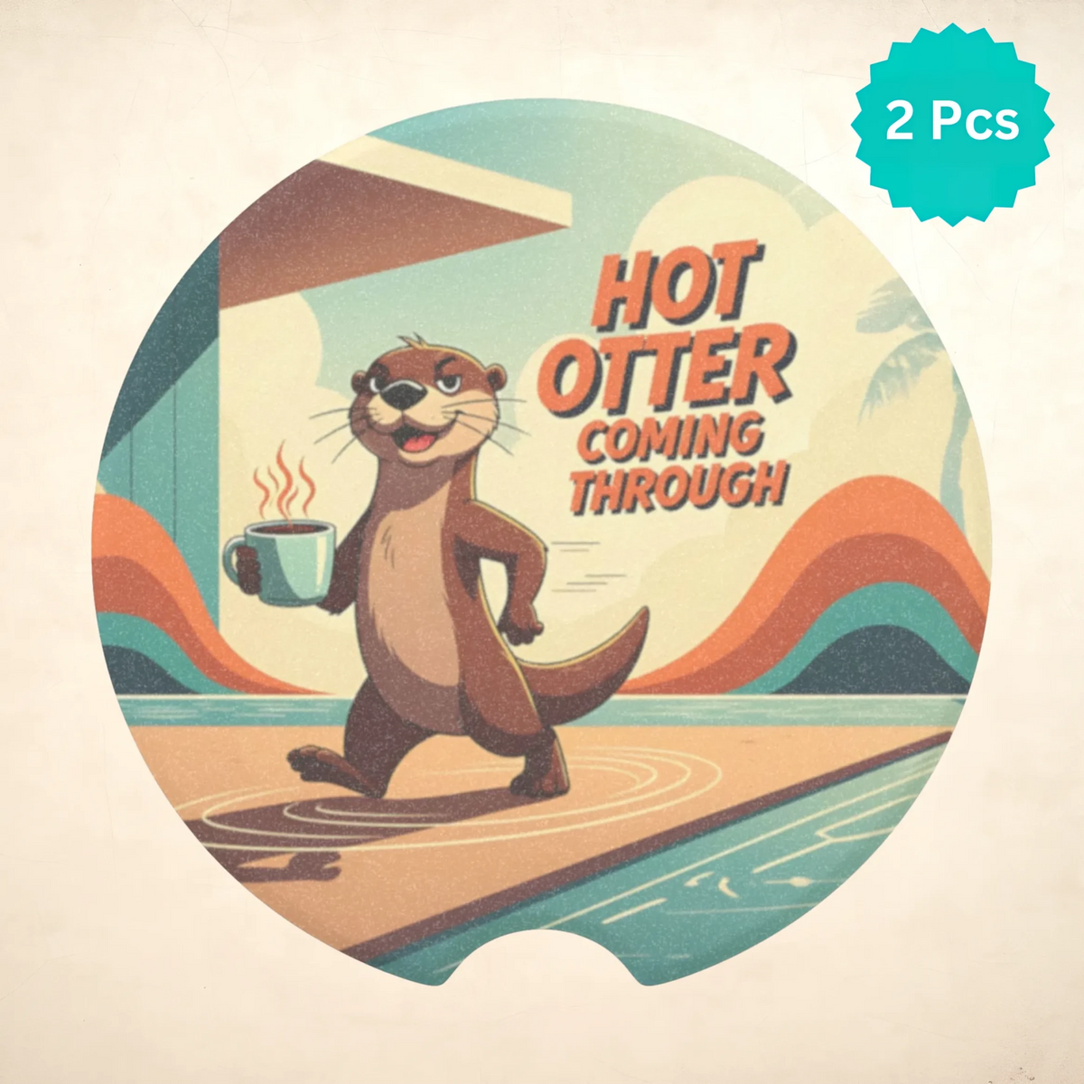 Hot Otter Coming Through Car Coasters Set - Road Muse