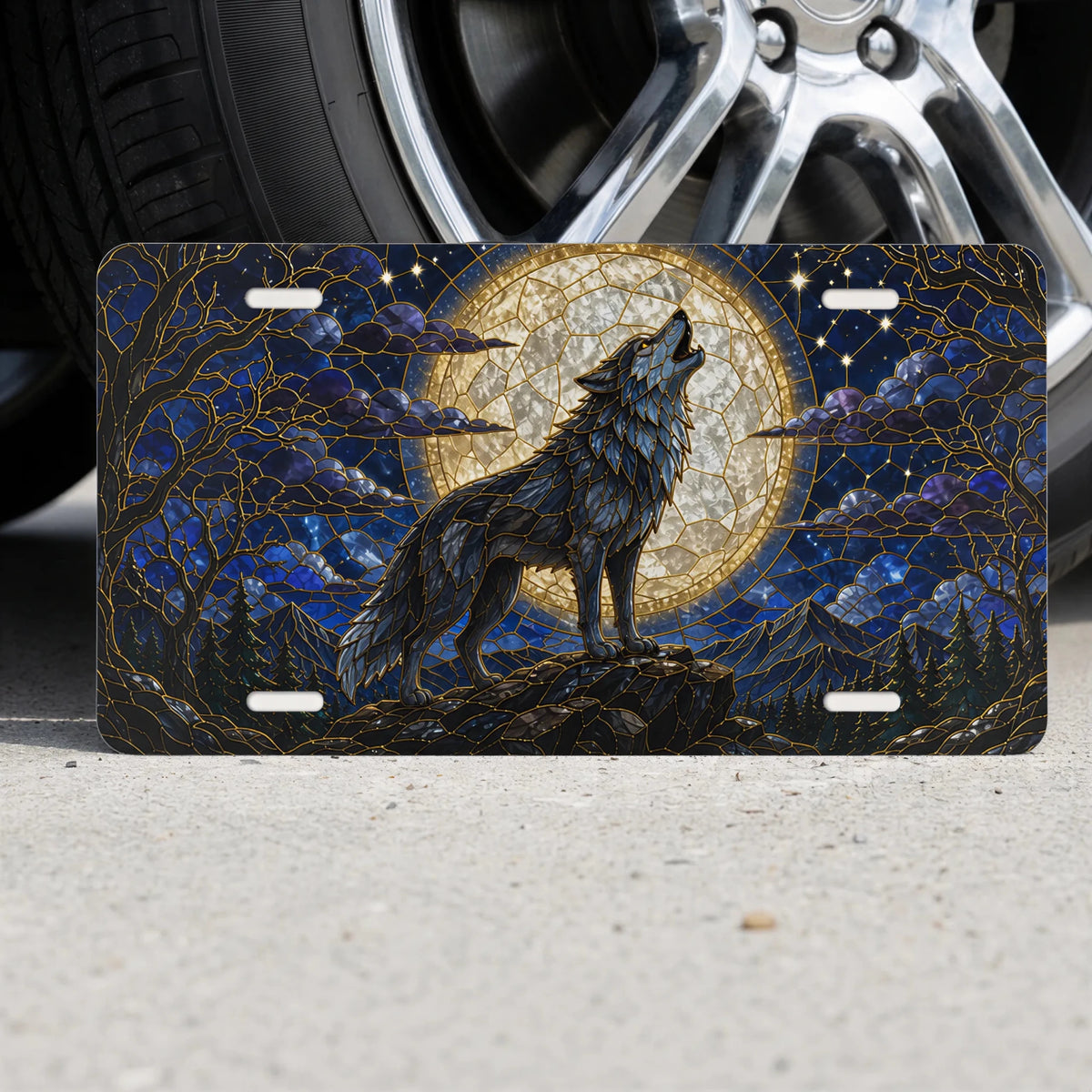 Howling Wolf Moon Night Forest Vanity Plate - Road Muse